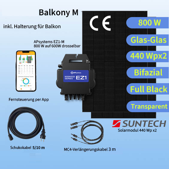 Centrale elettrica da balcone Balcony-M 800W 880Wp set completo vetro-vetro 440Wp