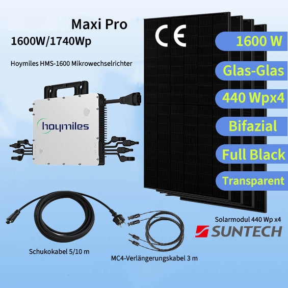 Centrale elettrica da balcone Maxi Pro 1600W (800W throttling) 1760Wp set completo |HMS-1600&amp;Suntech 440Wp bifacciale