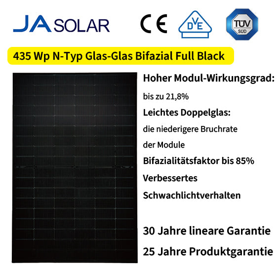 Roof M|Balkonkraftwerk 800W/870Wp|Ziegeldach|EZ1-M&JA Solar 435 Bifazial&5m Schukokabel