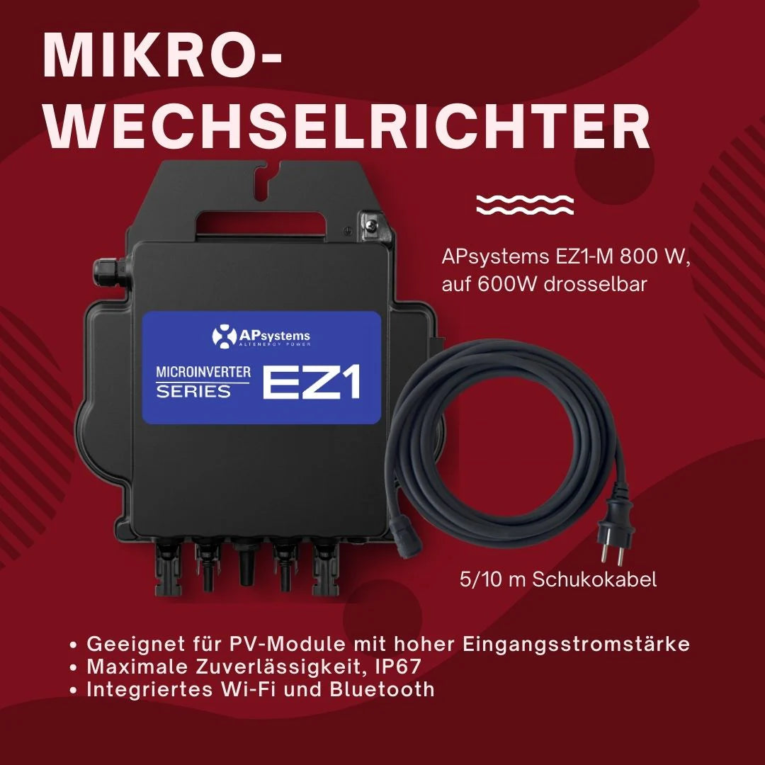 APsystems 600 W Mikrowechselrichter - updatefähig auf 800 Watt mit 5m-Schukokabel