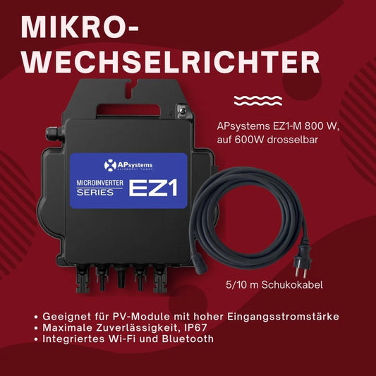 APsystems 600 W Mikrowechselrichter - updatefähig auf 800 Watt mit 5m-Schukokabel